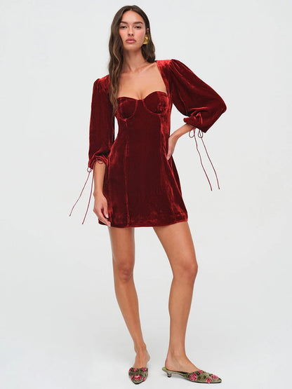 Velvet Dresses - Backless Velvet Velour Bustier Holiday Dress