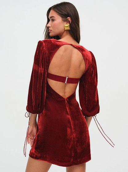 Velvet Dresses - Backless Velvet Velour Bustier Holiday Dress