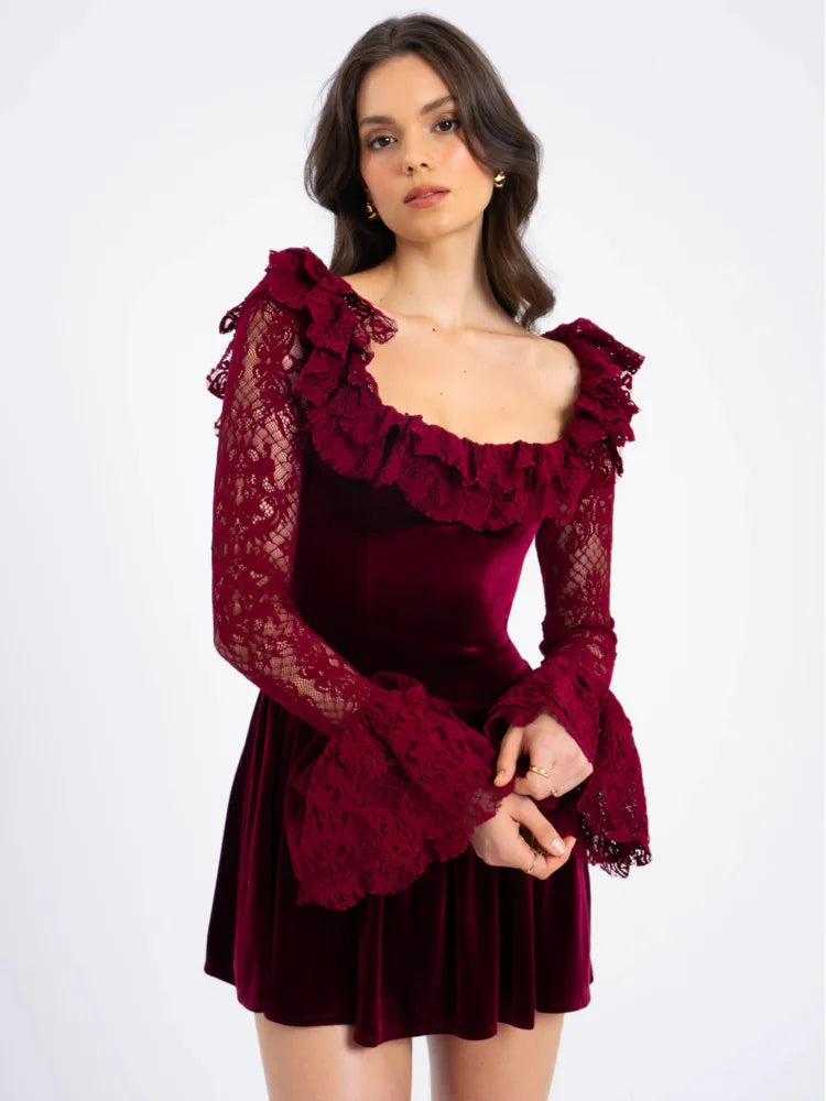 Velvet Dresses - Flare & Lace Vintage Velvet Ruffle Dress