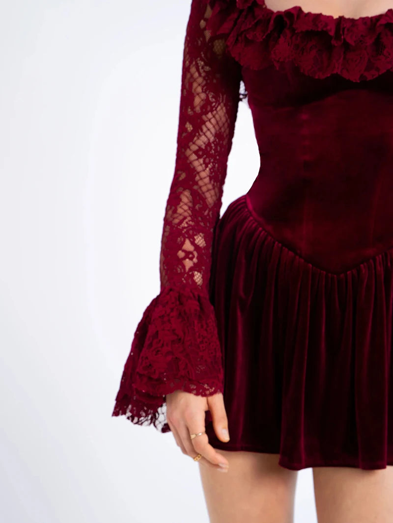 Velvet Dresses - Flare & Lace Vintage Velvet Ruffle Dress