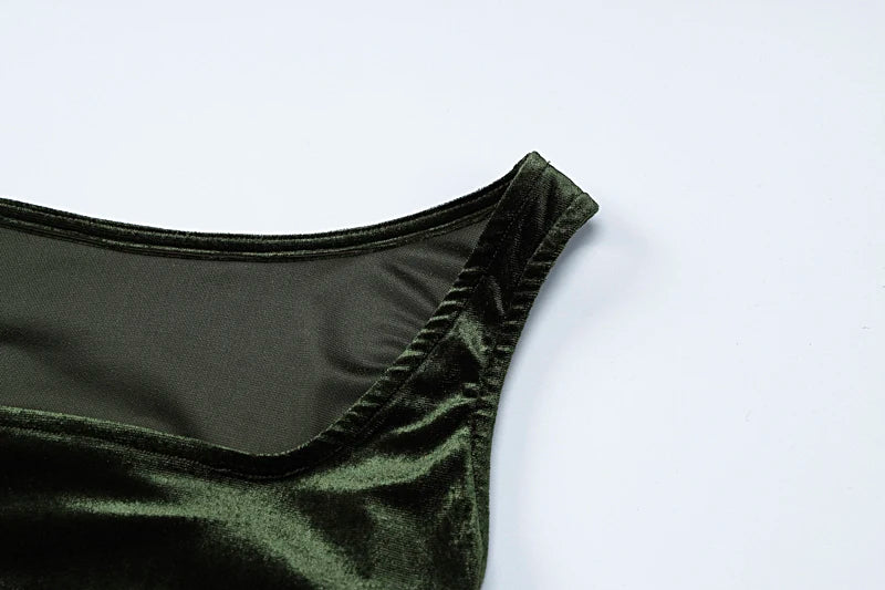 Velvet Dresses - Trendy Green Velvet Party Dress & Gloves