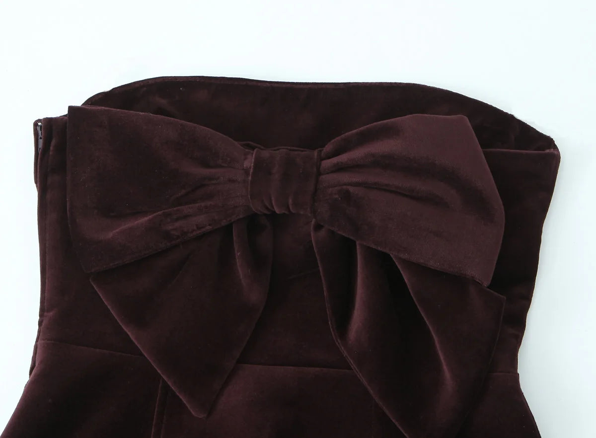 Velvet Dresses - Velvet Bow-Back Dress Elegant Strapless Mini