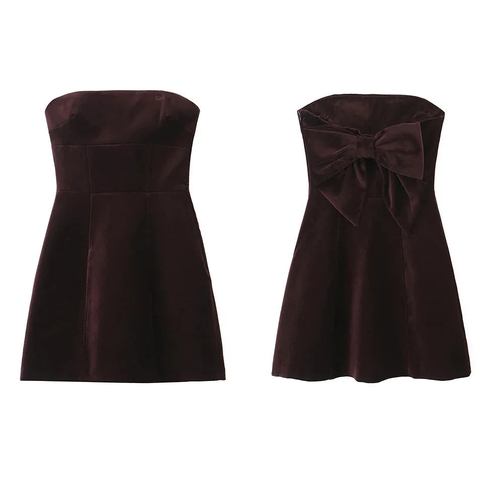 Velvet Dresses - Velvet Bow-Back Dress Elegant Strapless Mini