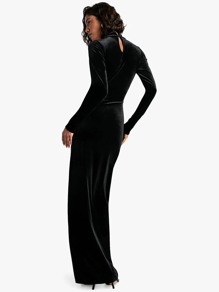 Velvet Dresses - Velvet Elegance Long Winter Dress Velour Evening Gown