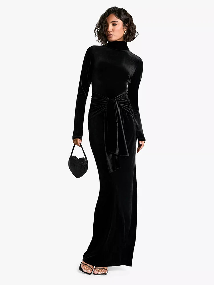 Velvet Dresses - Velvet Elegance Long Winter Dress Velour Evening Gown