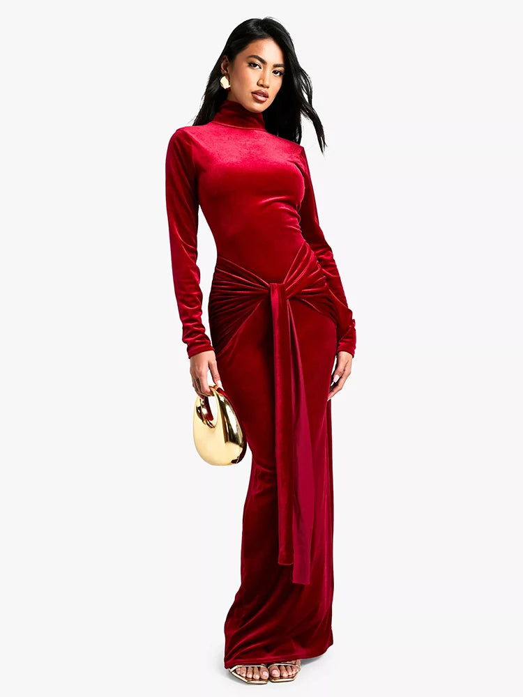 Velvet Dresses - Velvet Elegance Long Winter Dress Velour Evening Gown