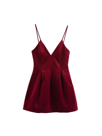 Velvet Dresses - Velvet Holiday V-Neck Dress – Elegant Evening Wear