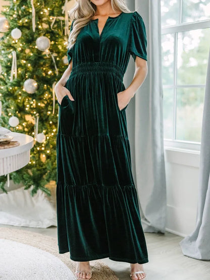 Velvet Dresses- Velvet Tiered Maxi Dress for Winter Weddings