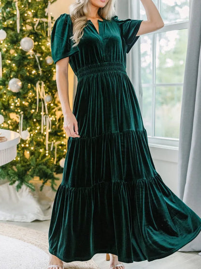 Velvet Dresses- Velvet Tiered Maxi Dress for Winter Weddings