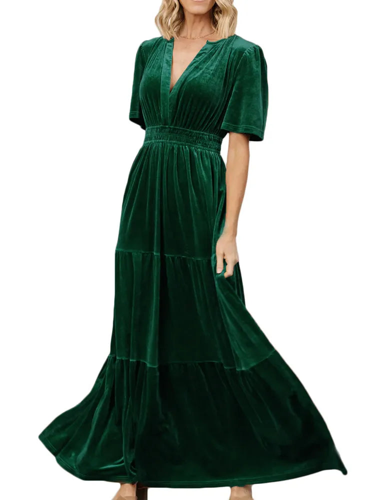 Velvet Dresses- Velvet Tiered Maxi Dress for Winter Weddings