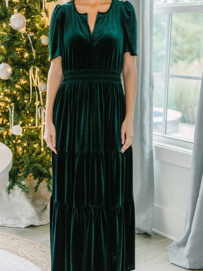 Velvet Dresses- Velvet Tiered Maxi Dress for Winter Weddings