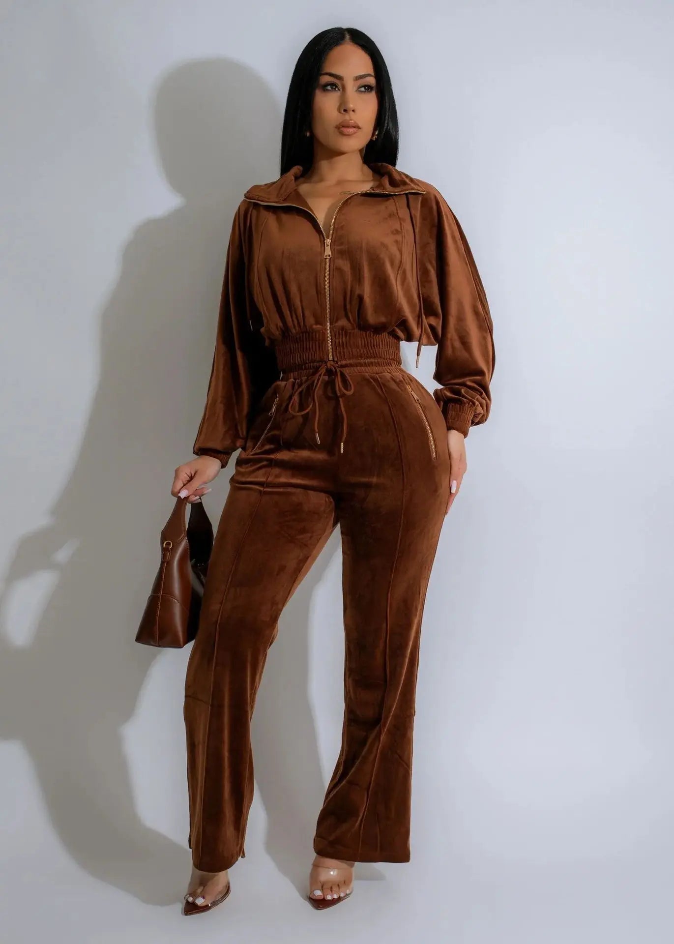 Velvet Outfits - Velvet Couture 2PC Lounge Set Elegant Velour Tracksuit