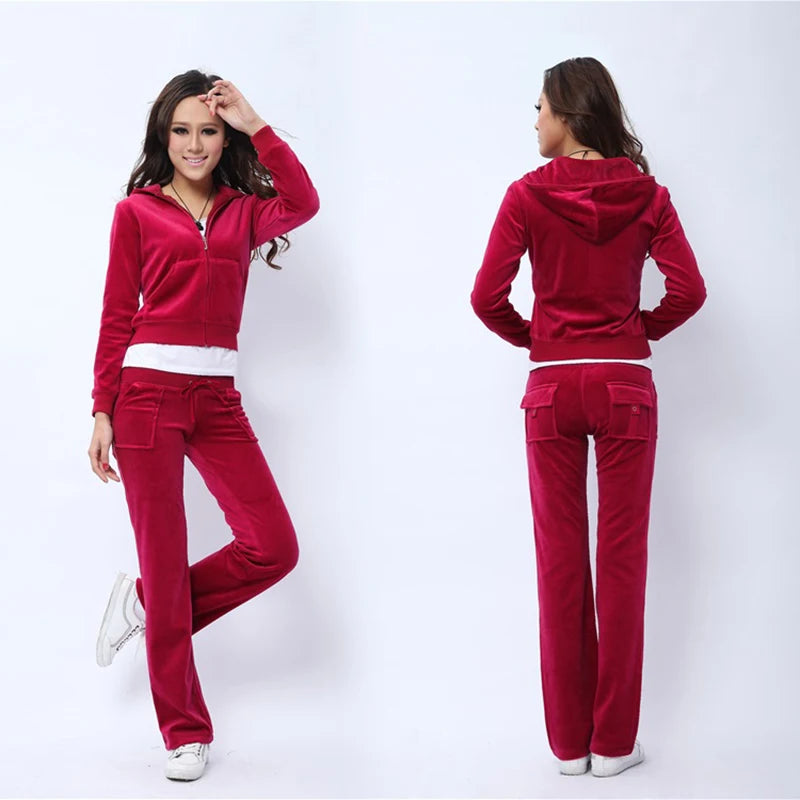 Velvet Outfits - Velvet Lounge Set Flared Pants and Hoodie Velour Tracksuit