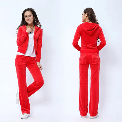 Velvet Outfits - Velvet Lounge Set Flared Pants and Hoodie Velour Tracksuit