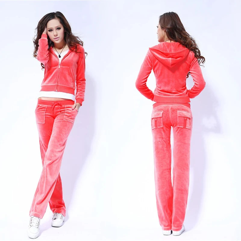 Velvet Outfits - Velvet Lounge Set Flared Pants and Hoodie Velour Tracksuit