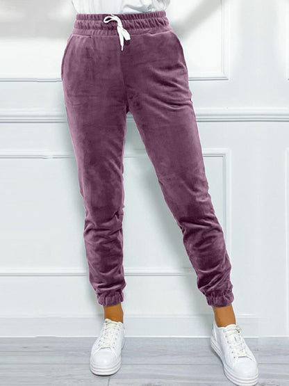 Velvet Pants - Velvet Drawstring Pencil Pants – Fall/Winter Velour Sweatpants