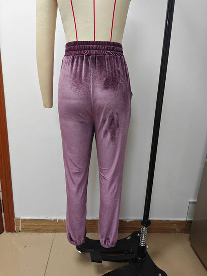 Velvet Pants - Velvet Drawstring Pencil Pants – Fall/Winter Velour Sweatpants