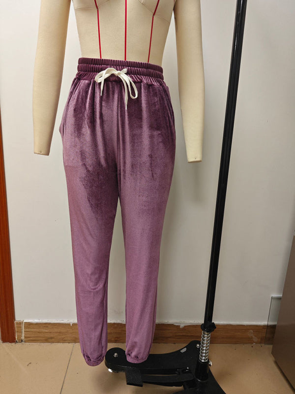 Velvet Pants - Velvet Drawstring Pencil Pants – Fall/Winter Velour Sweatpants