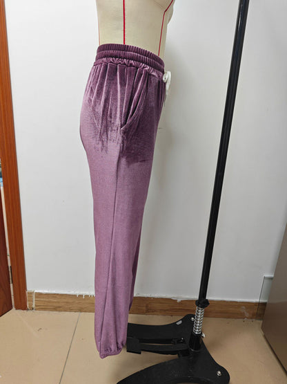 Velvet Pants - Velvet Drawstring Pencil Pants – Fall/Winter Velour Sweatpants