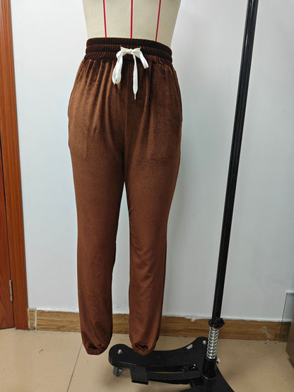 Velvet Pants - Velvet Drawstring Pencil Pants – Fall/Winter Velour Sweatpants