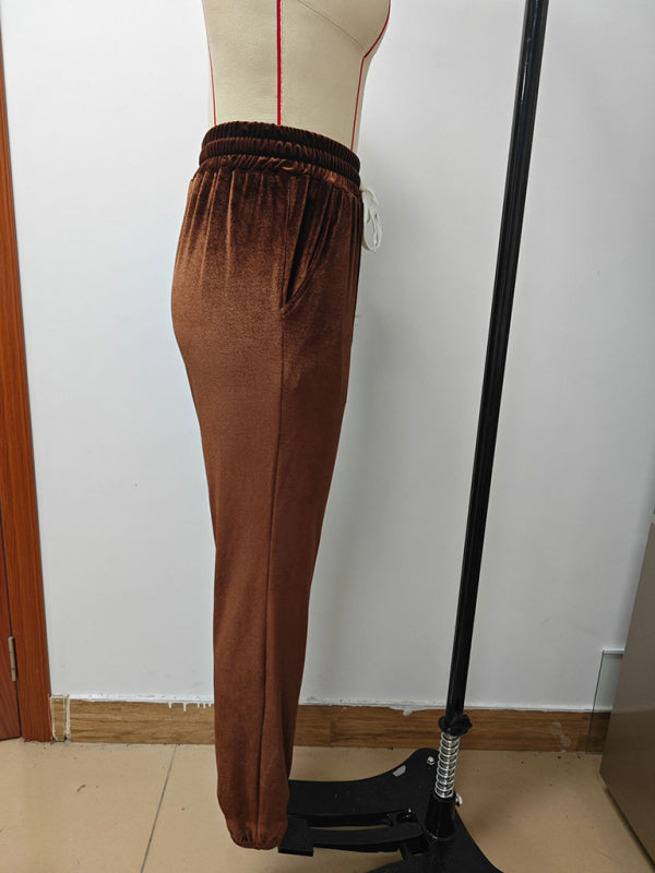 Velvet Pants - Velvet Drawstring Pencil Pants – Fall/Winter Velour Sweatpants