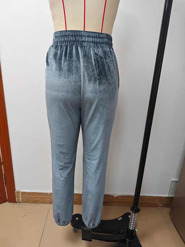 Velvet Pants - Velvet Drawstring Pencil Pants – Fall/Winter Velour Sweatpants