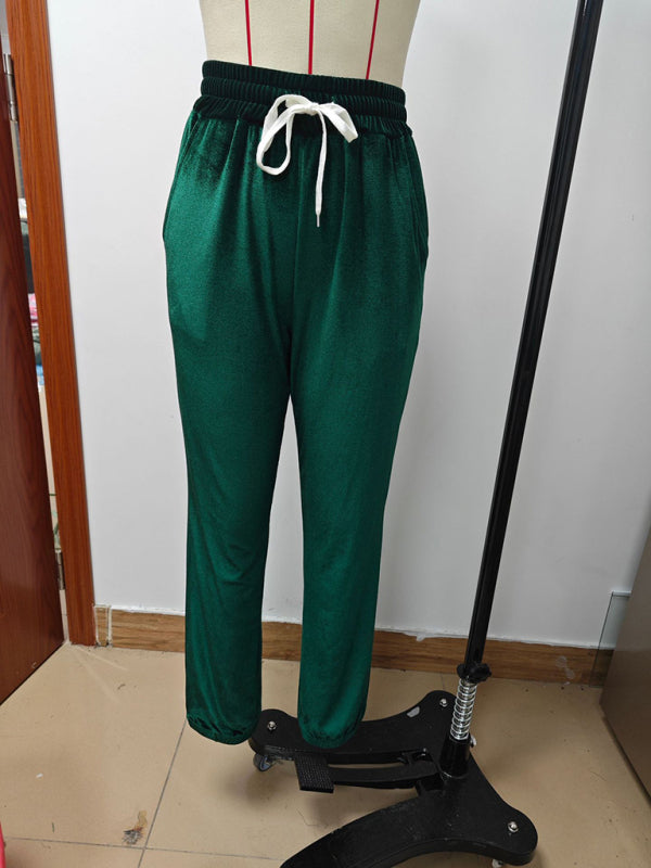 Velvet Pants - Velvet Drawstring Pencil Pants – Fall/Winter Velour Sweatpants