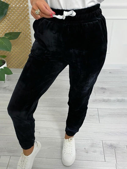 Velvet Pants - Velvet Drawstring Pencil Pants – Fall/Winter Velour Sweatpants