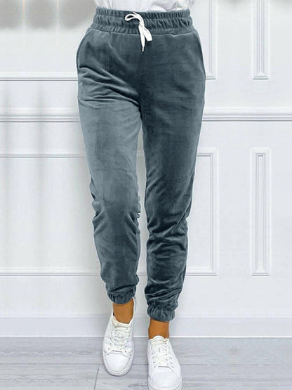 Velvet Pants - Velvet Drawstring Pencil Pants – Fall/Winter Velour Sweatpants