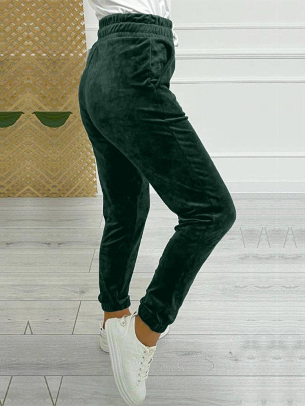 Velvet Pants - Velvet Drawstring Pencil Pants – Fall/Winter Velour Sweatpants