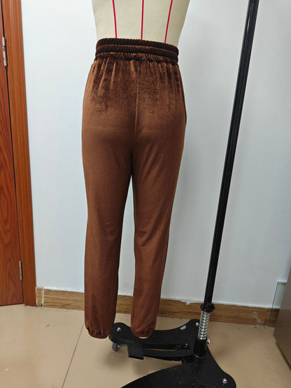 Velvet Pants - Velvet Drawstring Pencil Pants – Fall/Winter Velour Sweatpants