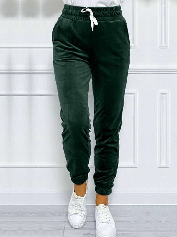 Velvet Pants - Velvet Drawstring Pencil Pants – Fall/Winter Velour Sweatpants