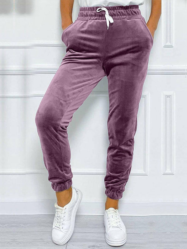 Velvet Pants - Velvet Drawstring Pencil Pants – Fall/Winter Velour Sweatpants