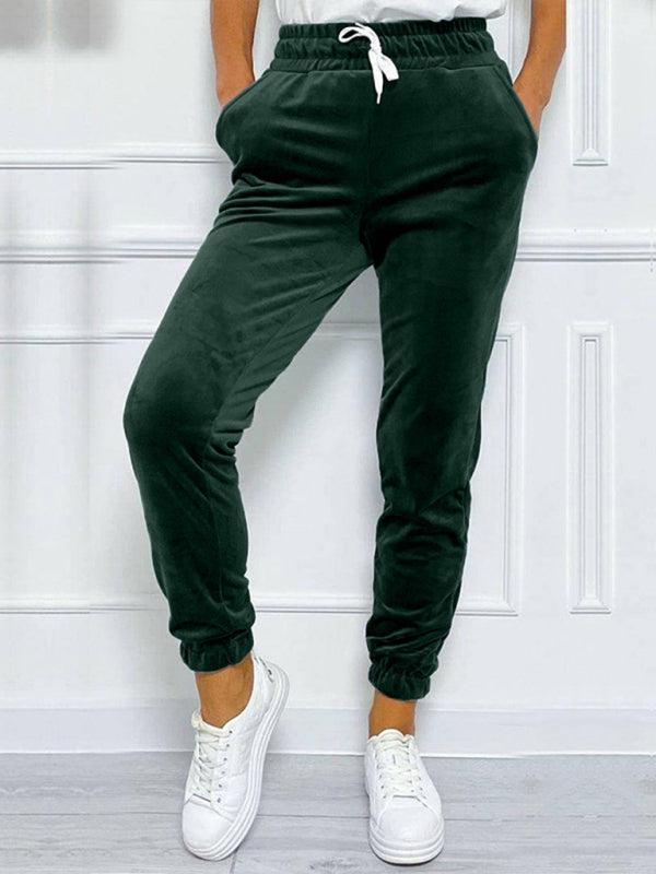 Velvet Pants - Velvet Drawstring Pencil Pants – Fall/Winter Velour Sweatpants