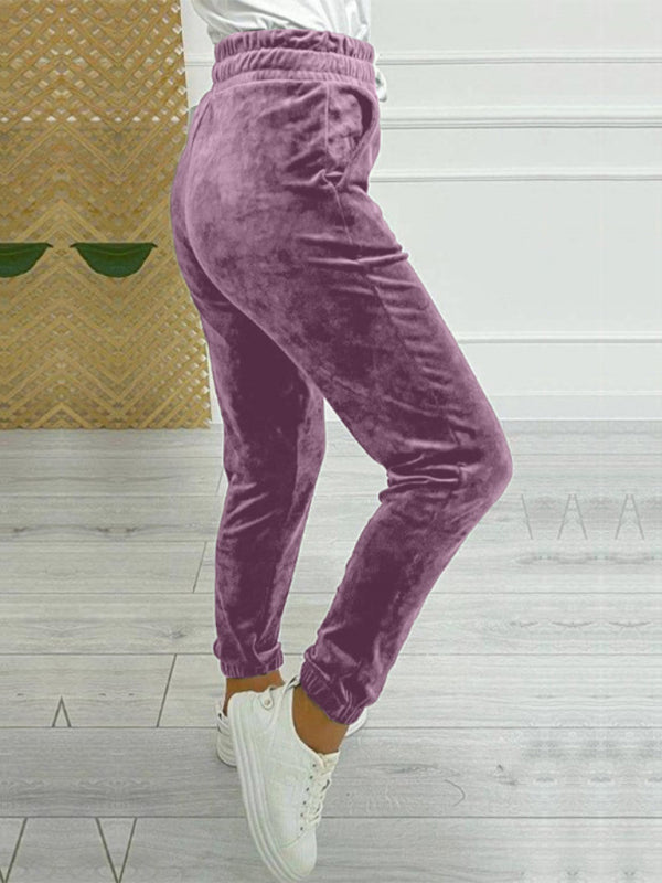 Velvet Pants - Velvet Drawstring Pencil Pants – Fall/Winter Velour Sweatpants