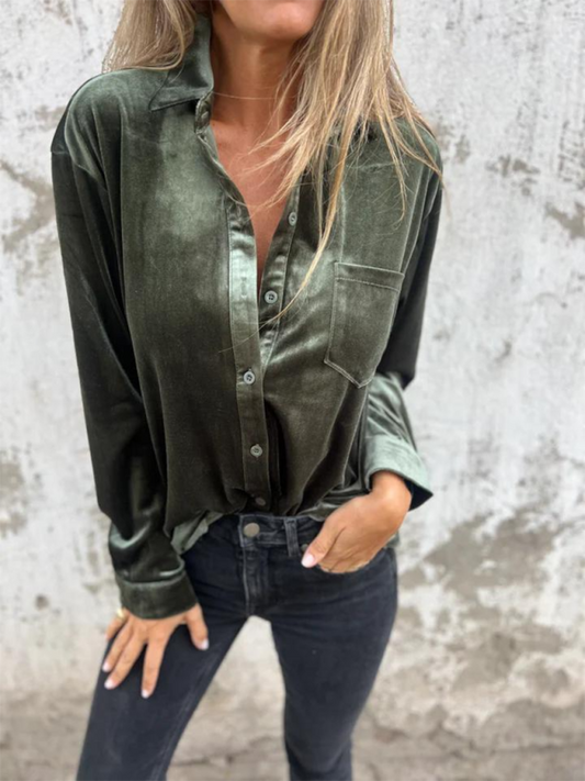 Velvet Shirts - Classic Velvet Button-Down Fall Shirt