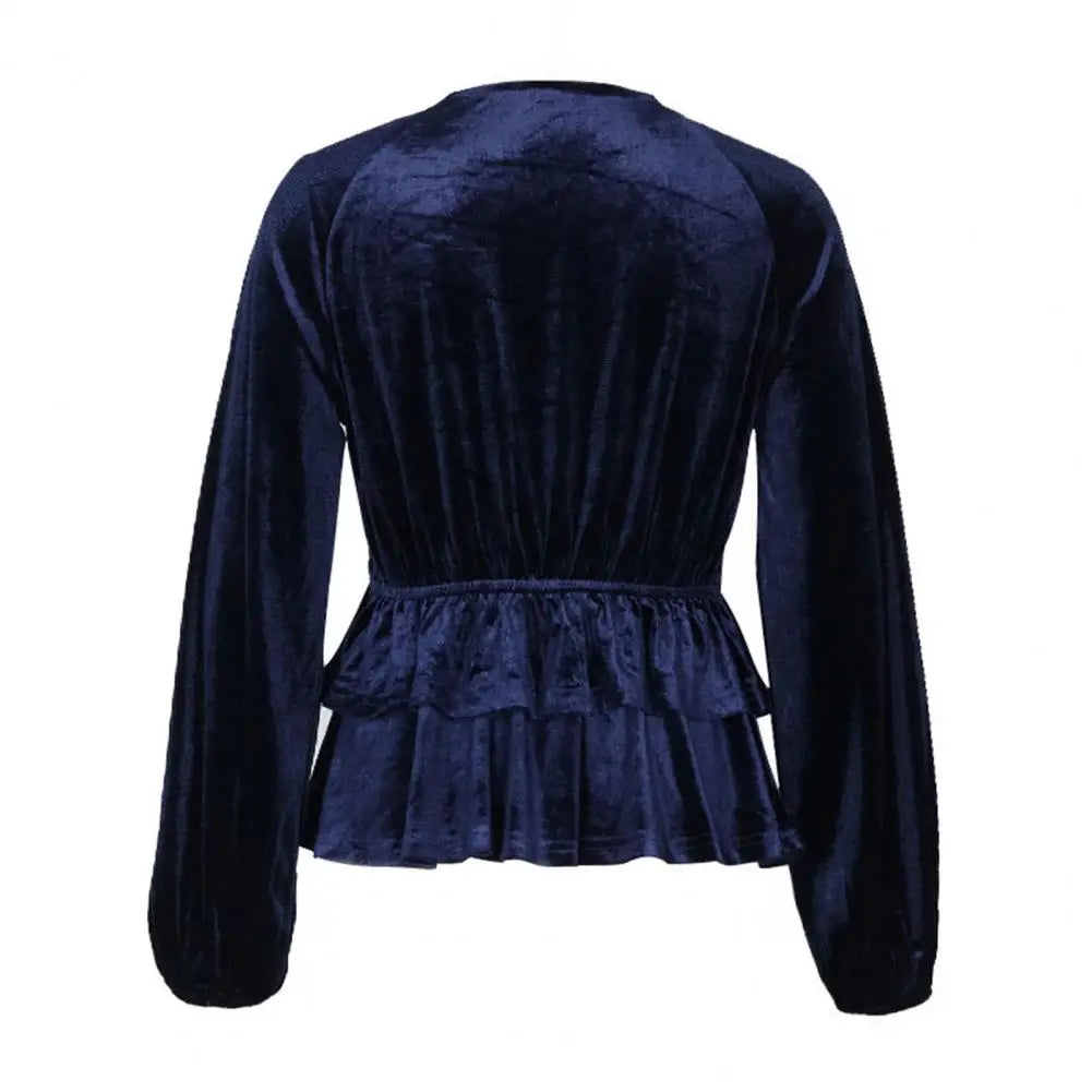 Velvet Tops- Festive Velvet Elegance Women's Layered Peplum Blouse- - Pekosa Women Fashion