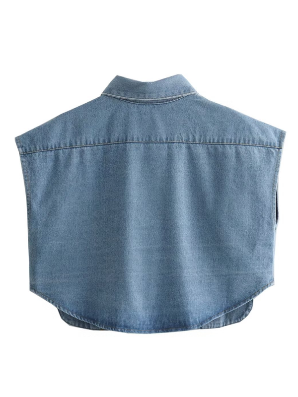 Vest- Denim Flap Crop Vest- - Pekosa Women Fashion