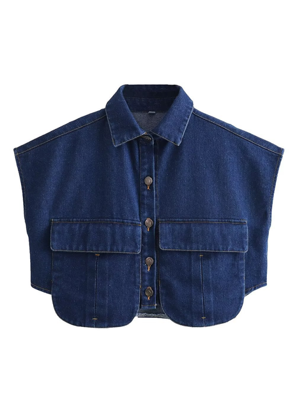 Vest- Denim Flap Crop Vest- - Pekosa Women Fashion