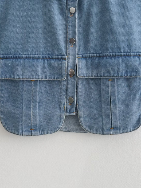 Vest- Denim Flap Crop Vest- - Pekosa Women Fashion