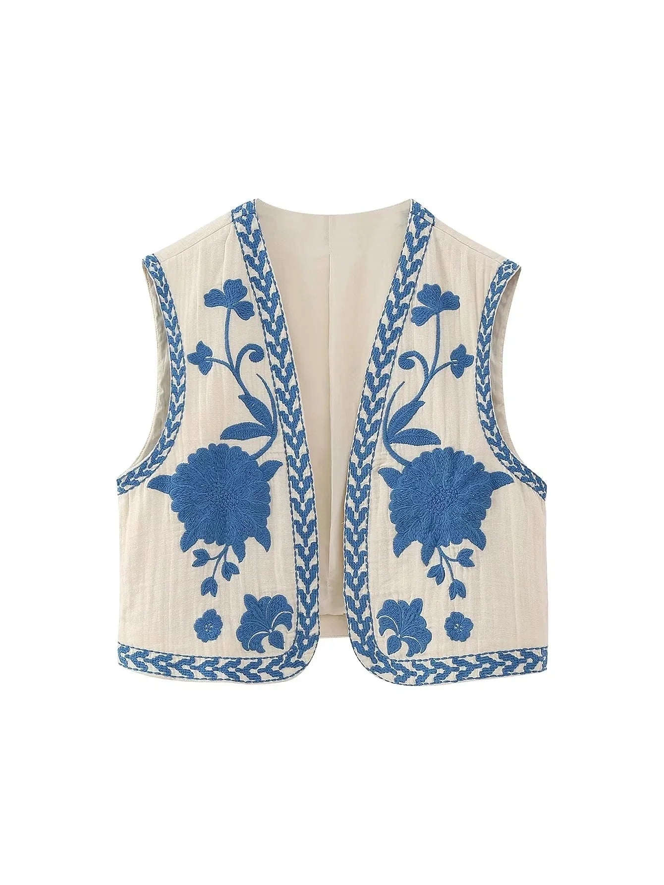 Vests- Artisanal Embroidered Cropped Waistcoat - Women Vintage Vest- - Pekosa Women Fashion