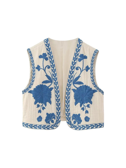 Vests- Artisanal Embroidered Cropped Waistcoat - Women Vintage Vest- - Pekosa Women Fashion