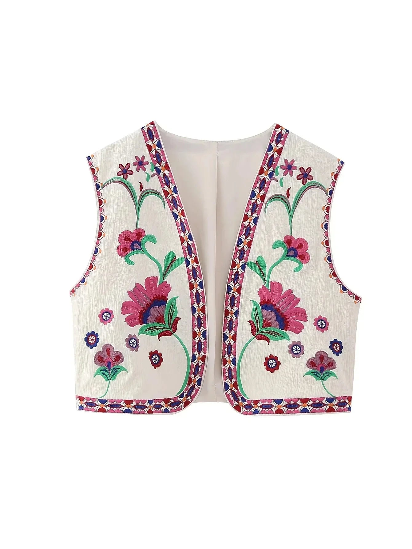 Vests- Artisanal Embroidered Cropped Waistcoat - Women Vintage Vest- - Pekosa Women Fashion