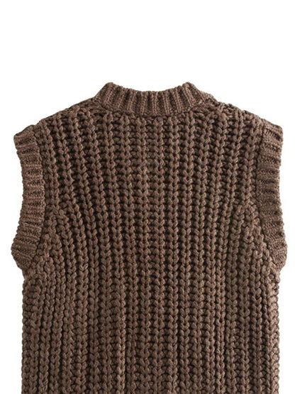 Vests - Chunky Knit Vest Casual Cable Cardigan