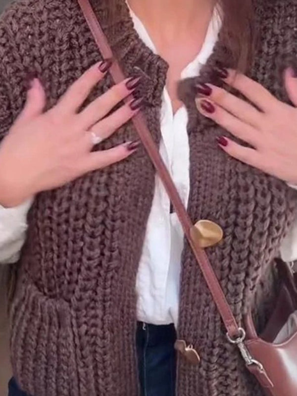 Vests - Chunky Knit Vest Casual Cable Cardigan