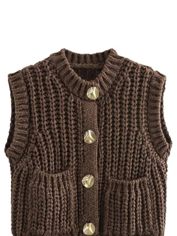 Vests - Chunky Knit Vest Casual Cable Cardigan