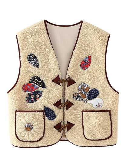 Vests - Embroidered Artsy Crafted Toggle-Closure Vest