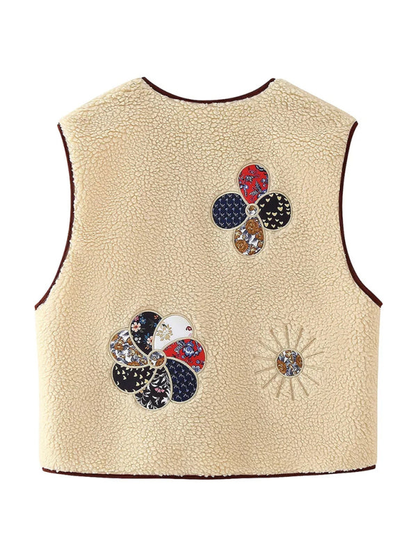 Vests - Embroidered Artsy Crafted Toggle-Closure Vest