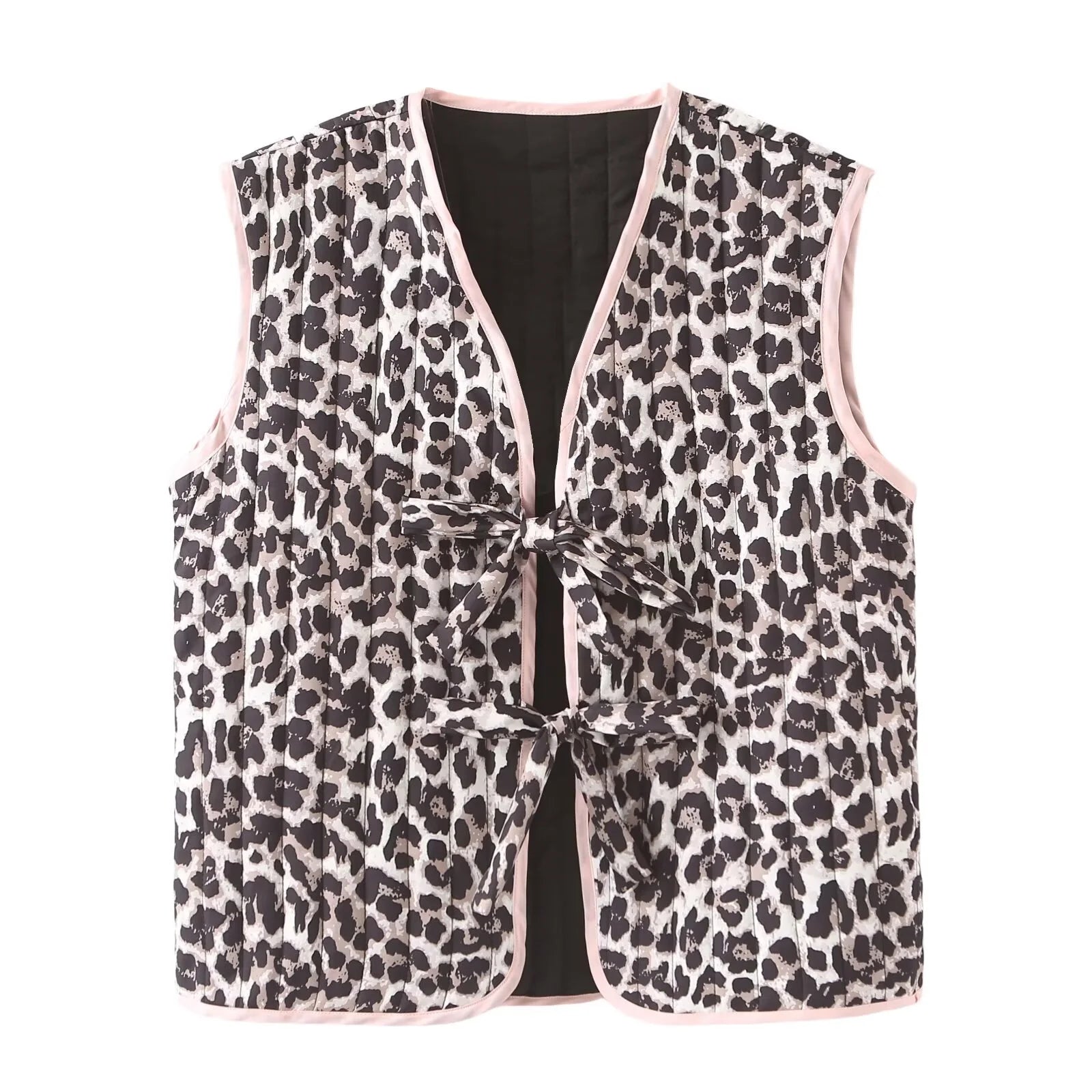 Vests - Frosted Leopard Print Girly Pink Trims French Cut Vest