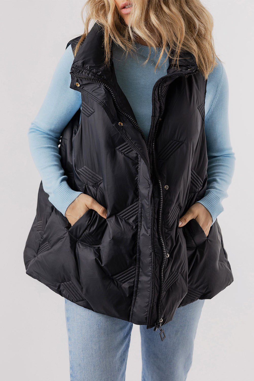 Vests - High-Neck Zip Quilted Vest – Essential Fall Layer